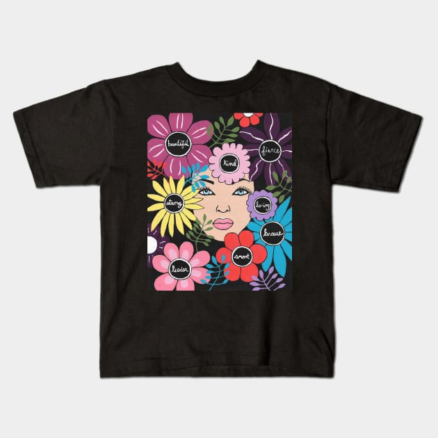 EMPOWERING Women Floral Quotes Kids T-Shirt by SartorisArt1